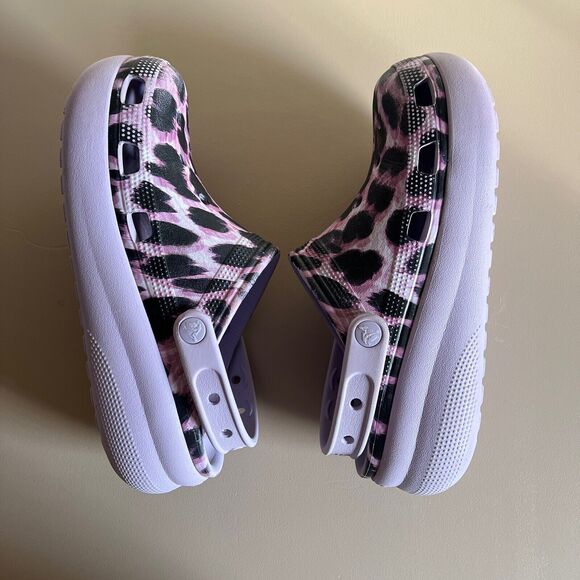 Kids Crocs Classic Animal Cutie Girls Purple Leopard Platform Clog Size J5 - Picture 16 of 16